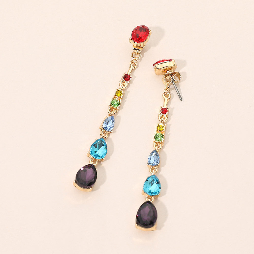Teardrop Stone Cluster Linear Drop Earrings