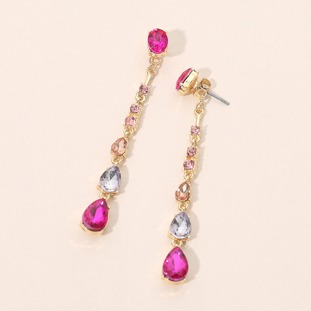 Teardrop Stone Cluster Linear Drop Earrings
