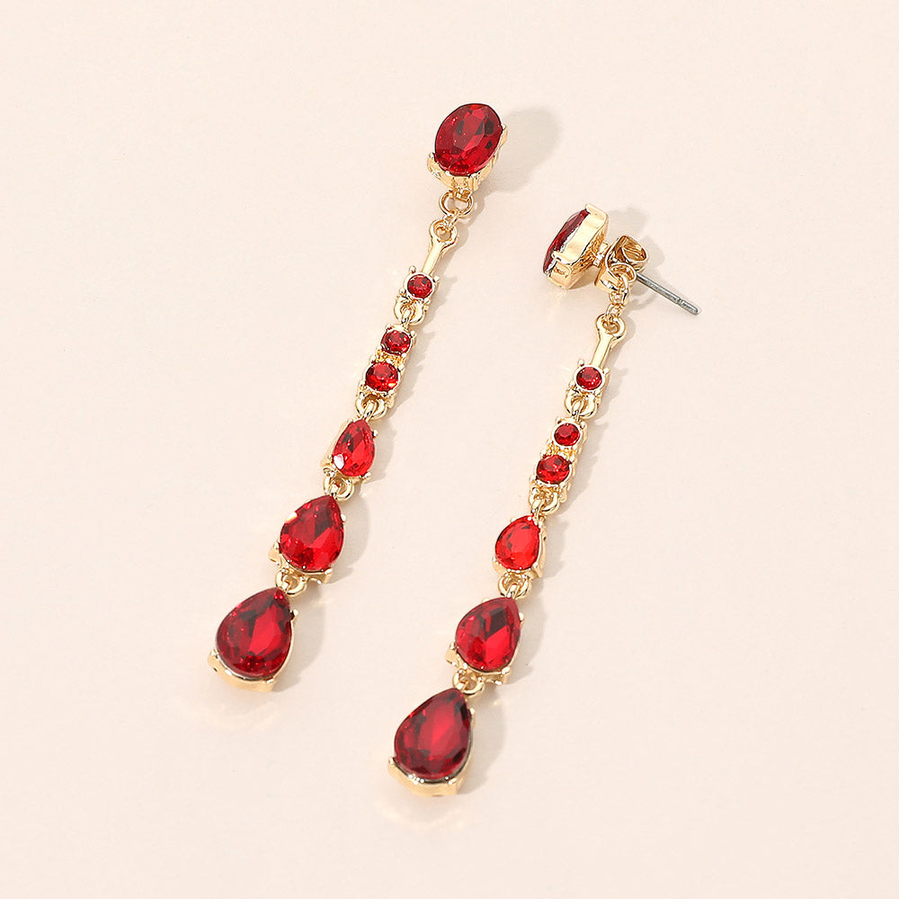 Teardrop Stone Cluster Linear Drop Earrings