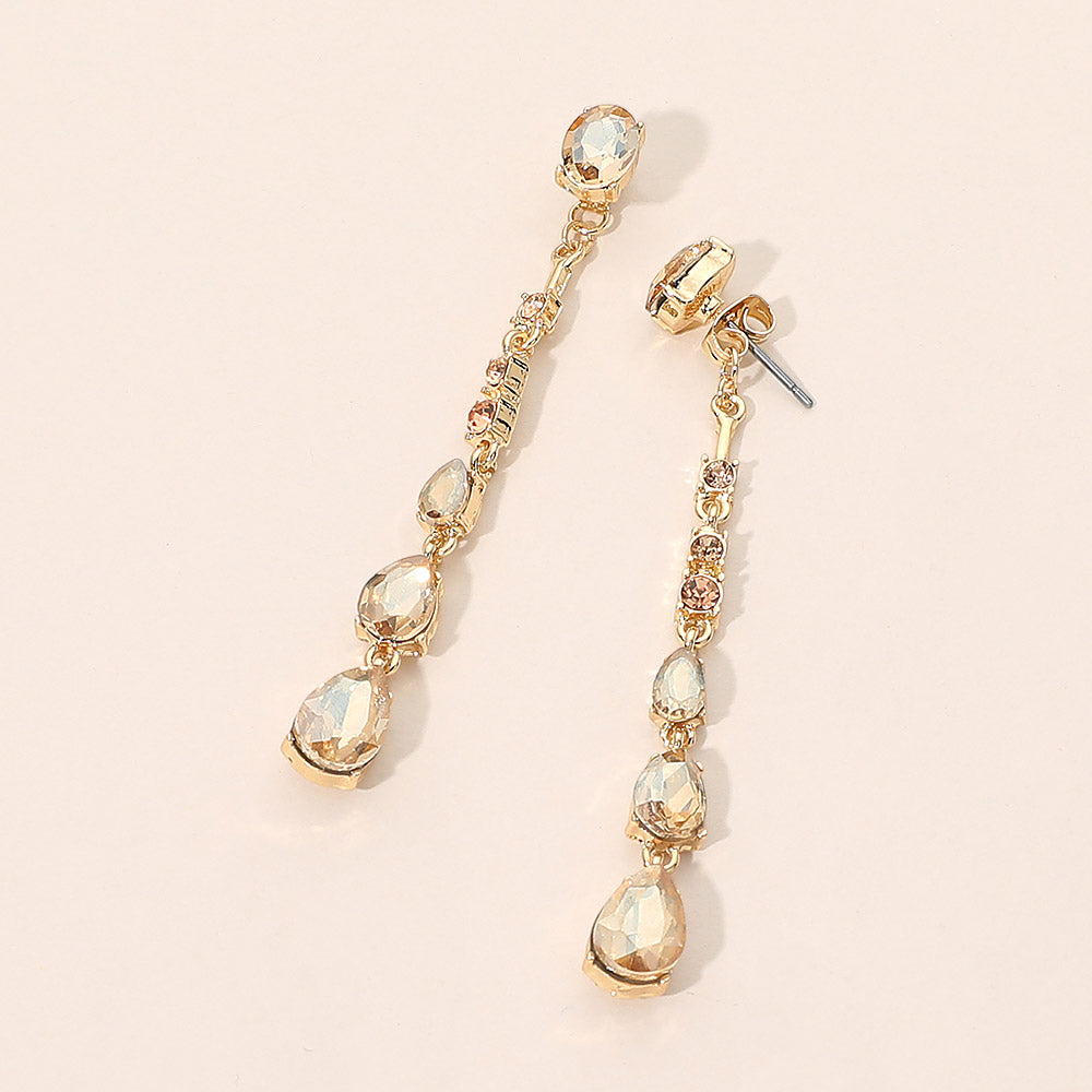 Teardrop Stone Cluster Linear Drop Earrings