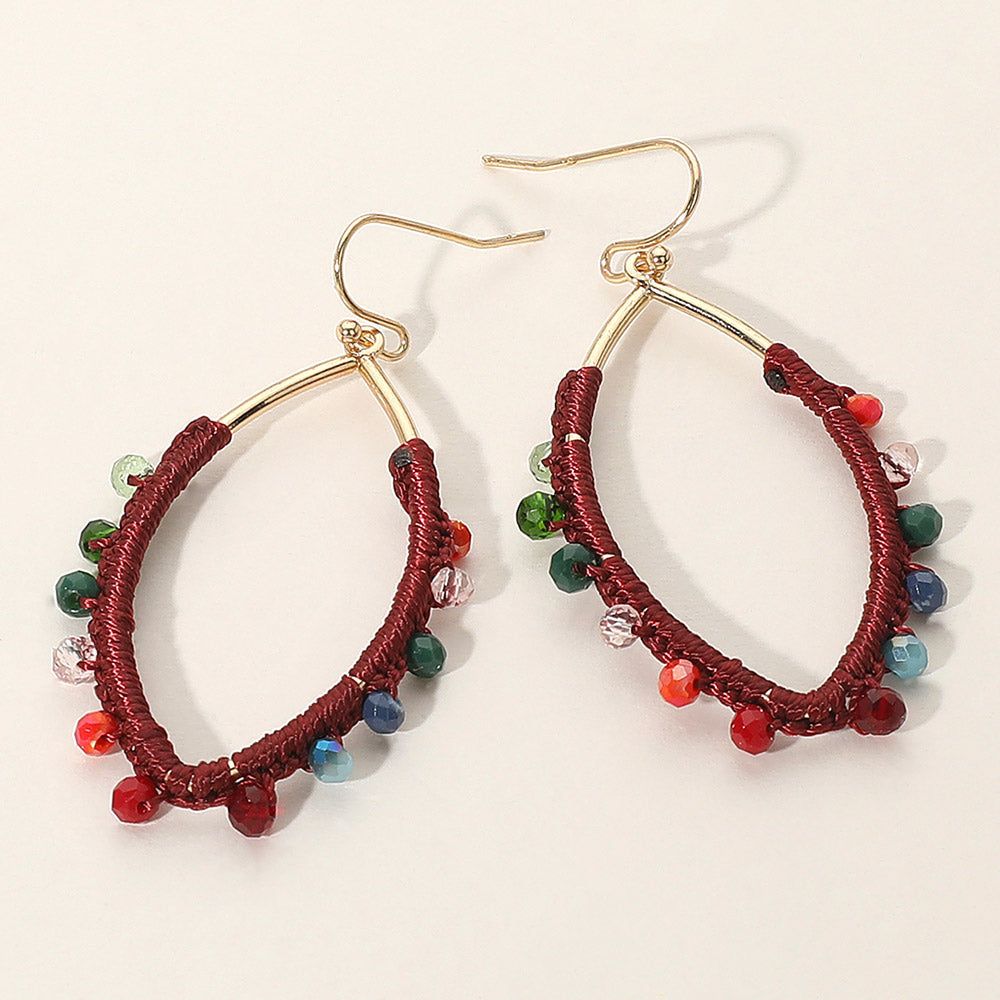 Thread Wrapped Faceted Bead Trimmed Open Marquise Dangle Earrings