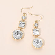 Square Round Geometric Stone Link Drop Earrings