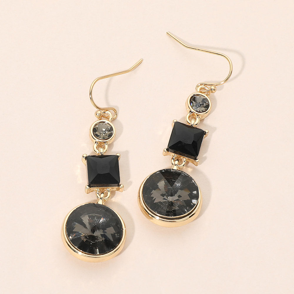 Square Round Geometric Stone Link Drop Earrings