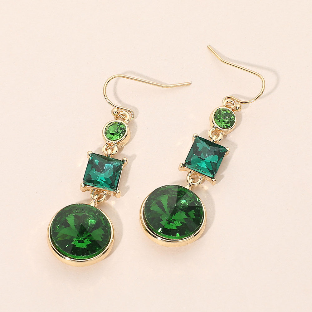 Square Round Geometric Stone Link Drop Earrings