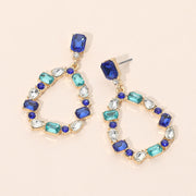Mixed Shape Stone Cluster Open Teardrop Hoop Drop Dangle Earrings