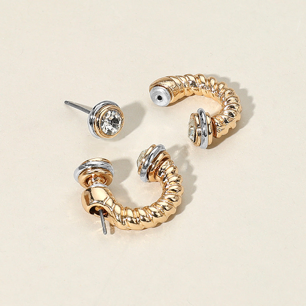 Stone Tip Two Tone Twisted Metal Ear Jacket Earrings