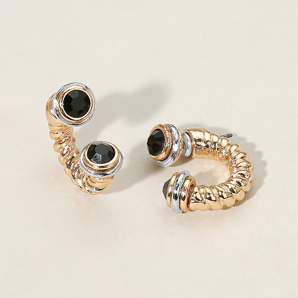 Stone Tip Two Tone Twisted Metal Ear Jacket Earrings
