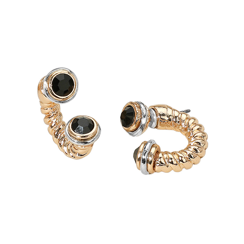 Stone Tip Two Tone Twisted Metal Ear Jacket Earrings