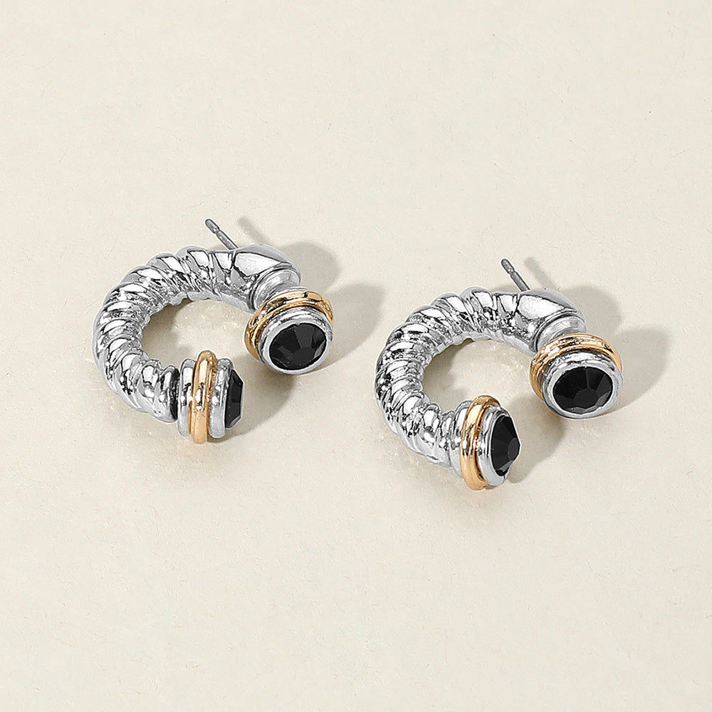 Stone Tip Two Tone Twisted Metal Ear Jacket Earrings