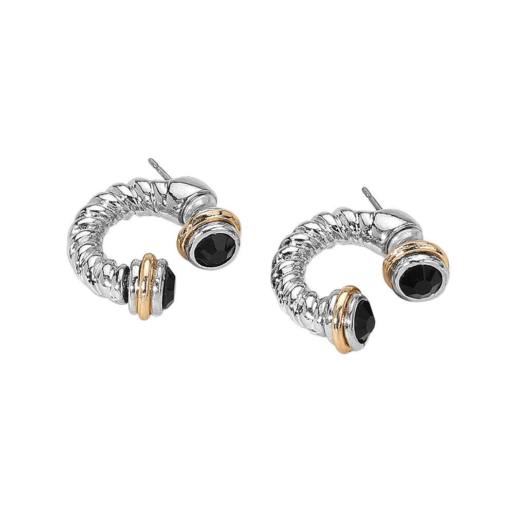 Stone Tip Two Tone Twisted Metal Ear Jacket Earrings