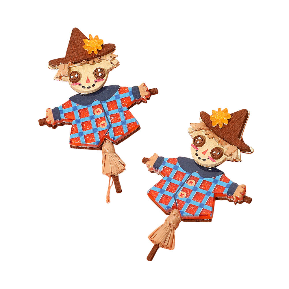 Wooden Resin Scarecrow Earrings