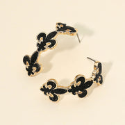Women's Glitter Mardi Gras Fleur de Lis Link Hoop Earrings