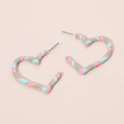Enamel Twisted Candy Cane Open Heart Hoop Earrings