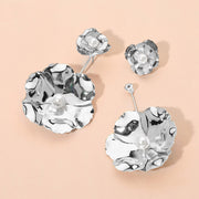 Pearl Accent Sculpted Floral Petal Drop Earrings
