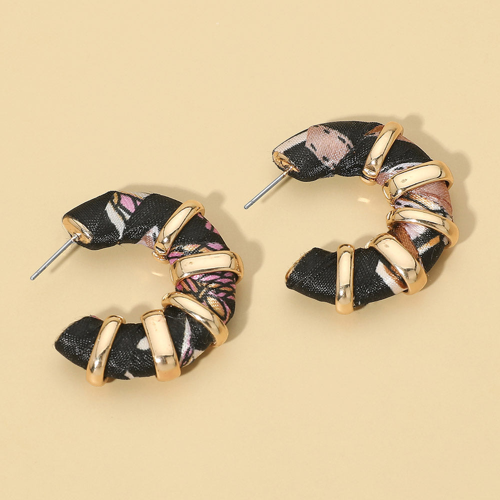 Chunky Fabric Wrapped Hoop Earrings
