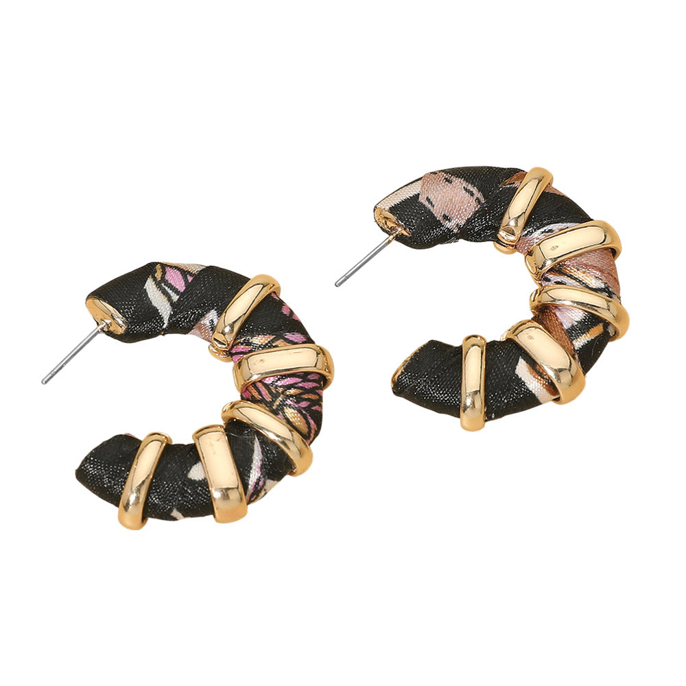 Chunky Fabric Wrapped Hoop Earrings