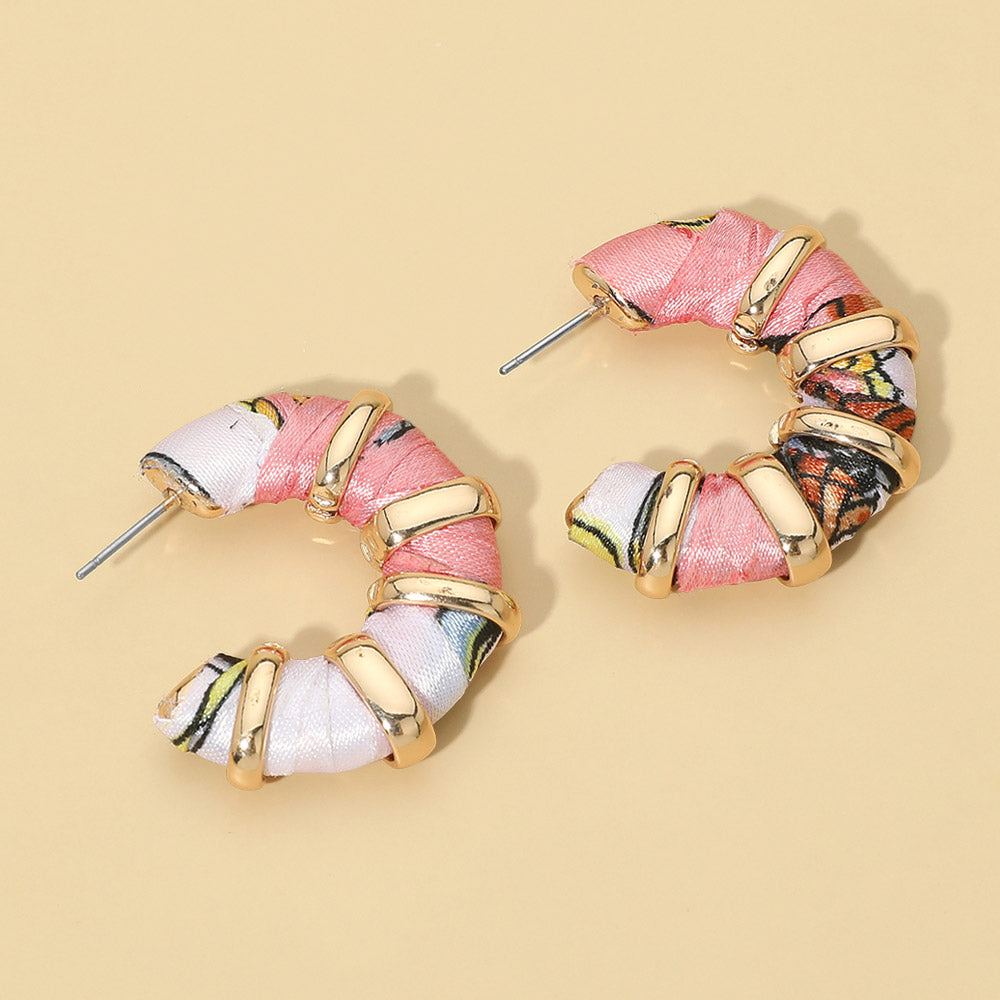 Chunky Fabric Wrapped Hoop Earrings