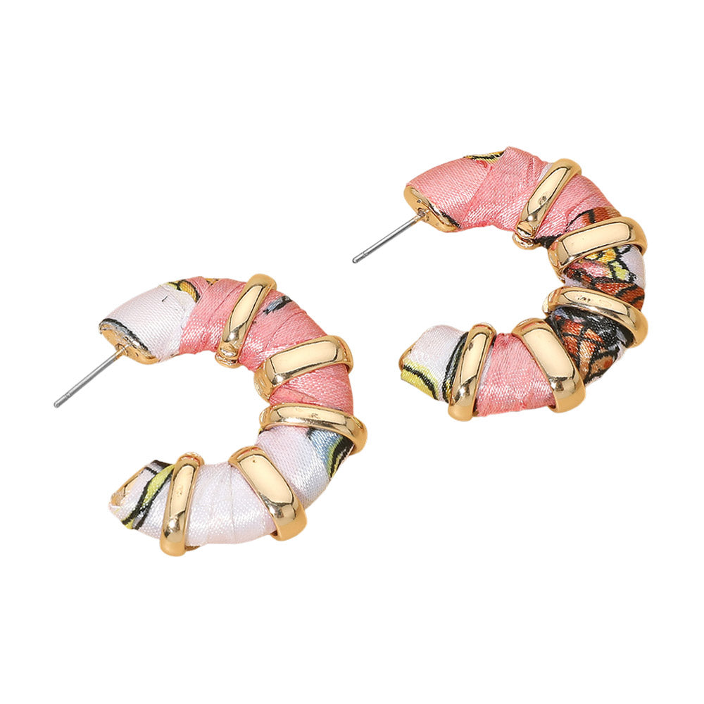 Chunky Fabric Wrapped Hoop Earrings