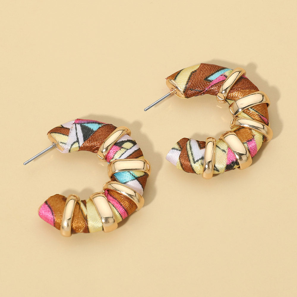 Chunky Fabric Wrapped Hoop Earrings