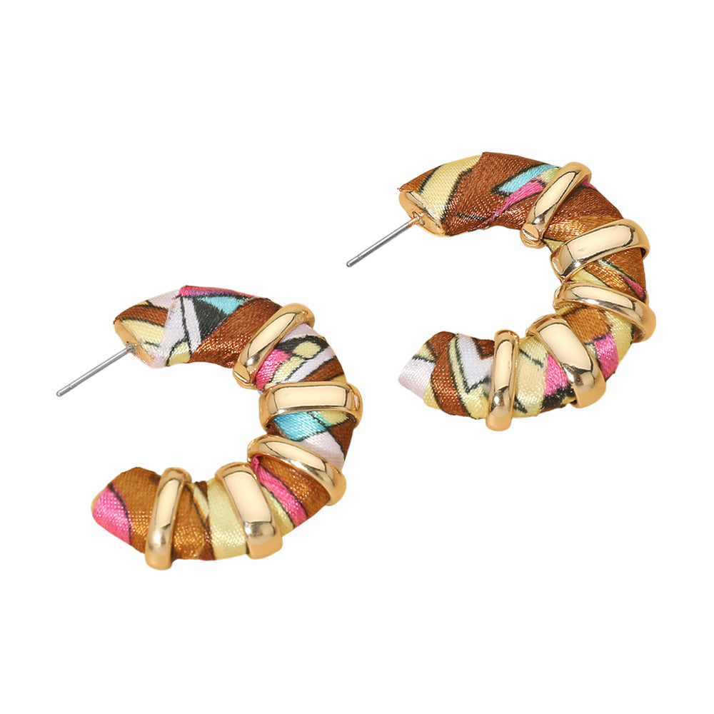 Chunky Fabric Wrapped Hoop Earrings