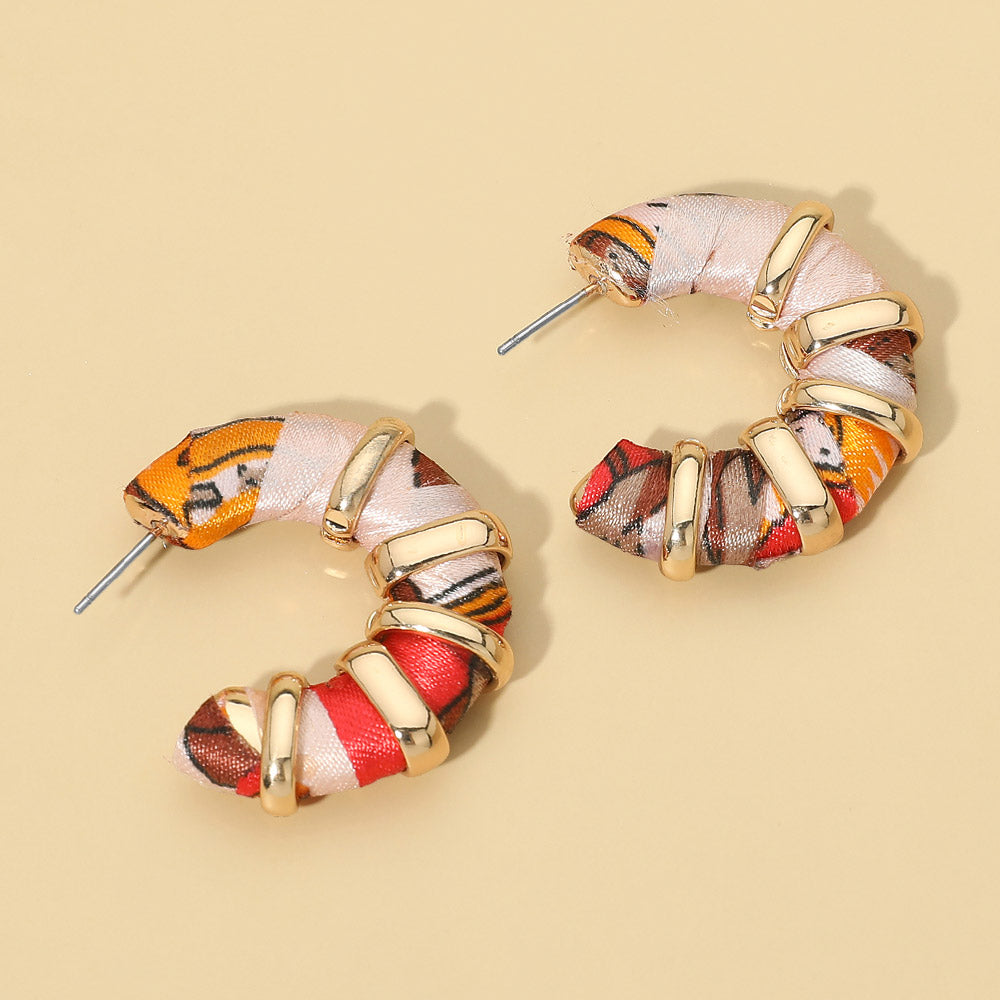 Chunky Fabric Wrapped Hoop Earrings