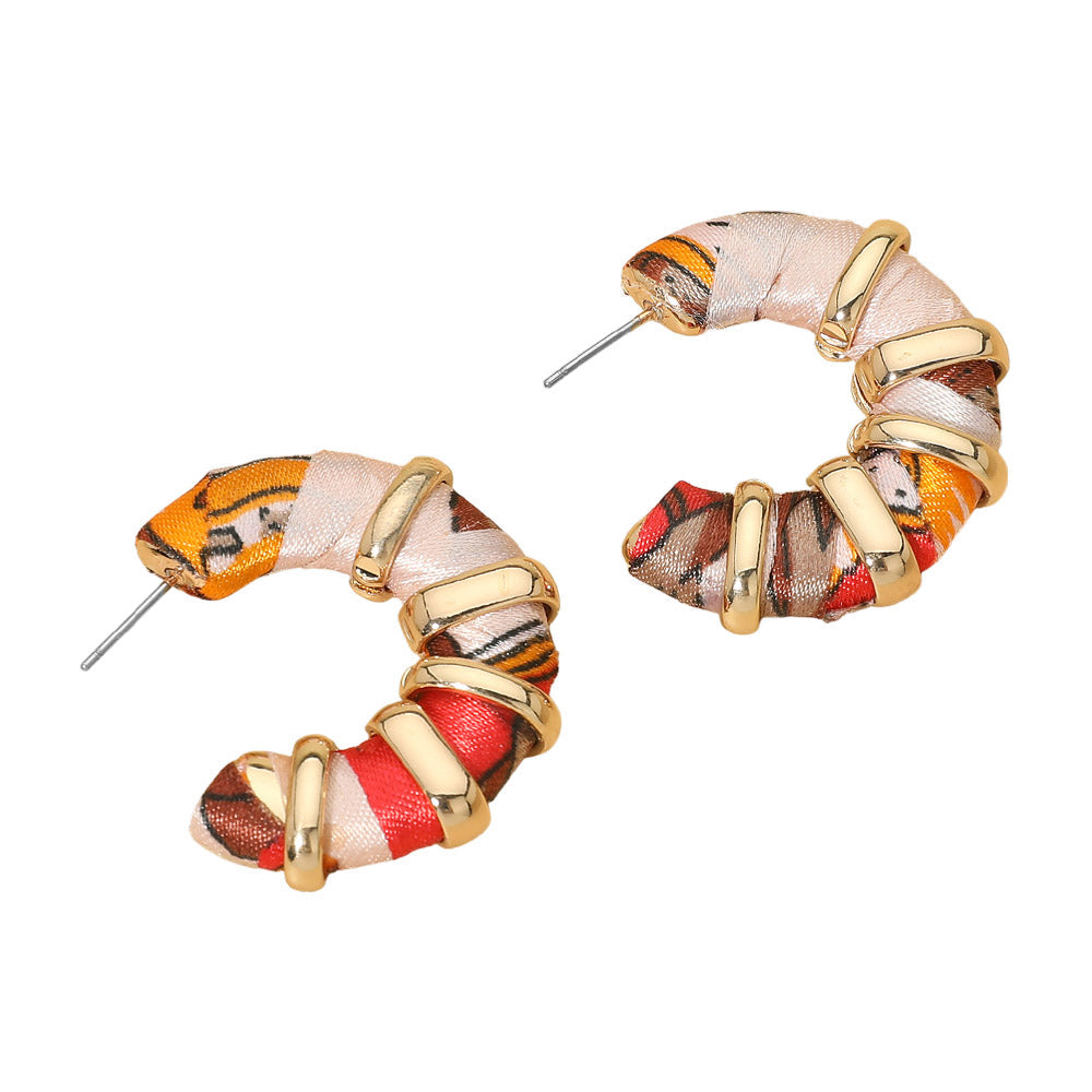 Chunky Fabric Wrapped Hoop Earrings