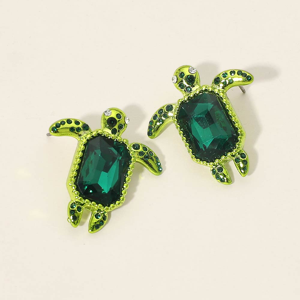 Rhinestone Accent Sea Turtle Earrings
