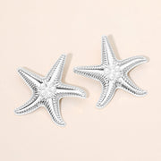 Bold Pearl Center Textured Starfish Statement Earrings
