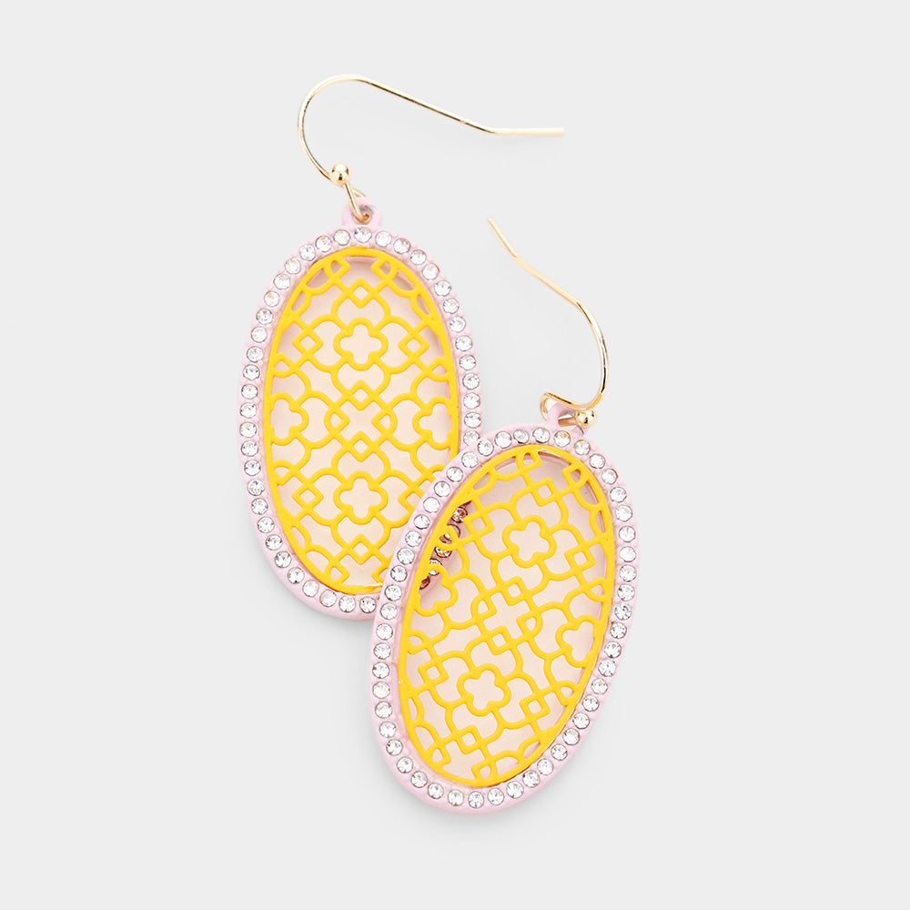 Filigree Rhinestone Pave Round Earrings