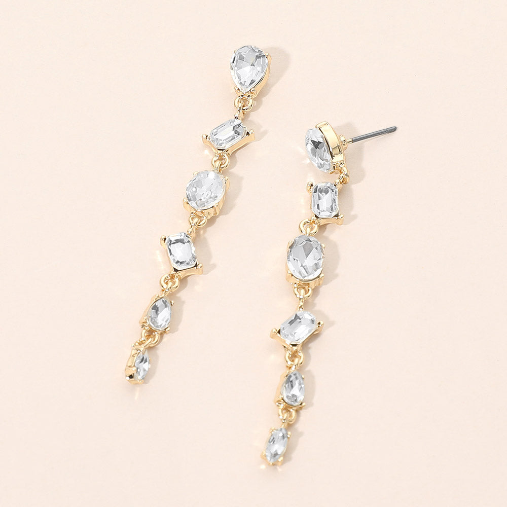 Mixed Shape Stone Cluster Link Linear Drop Earrings