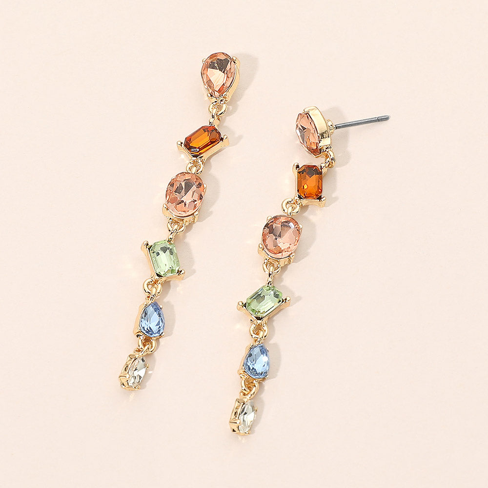 Mixed Shape Stone Cluster Link Linear Drop Earrings