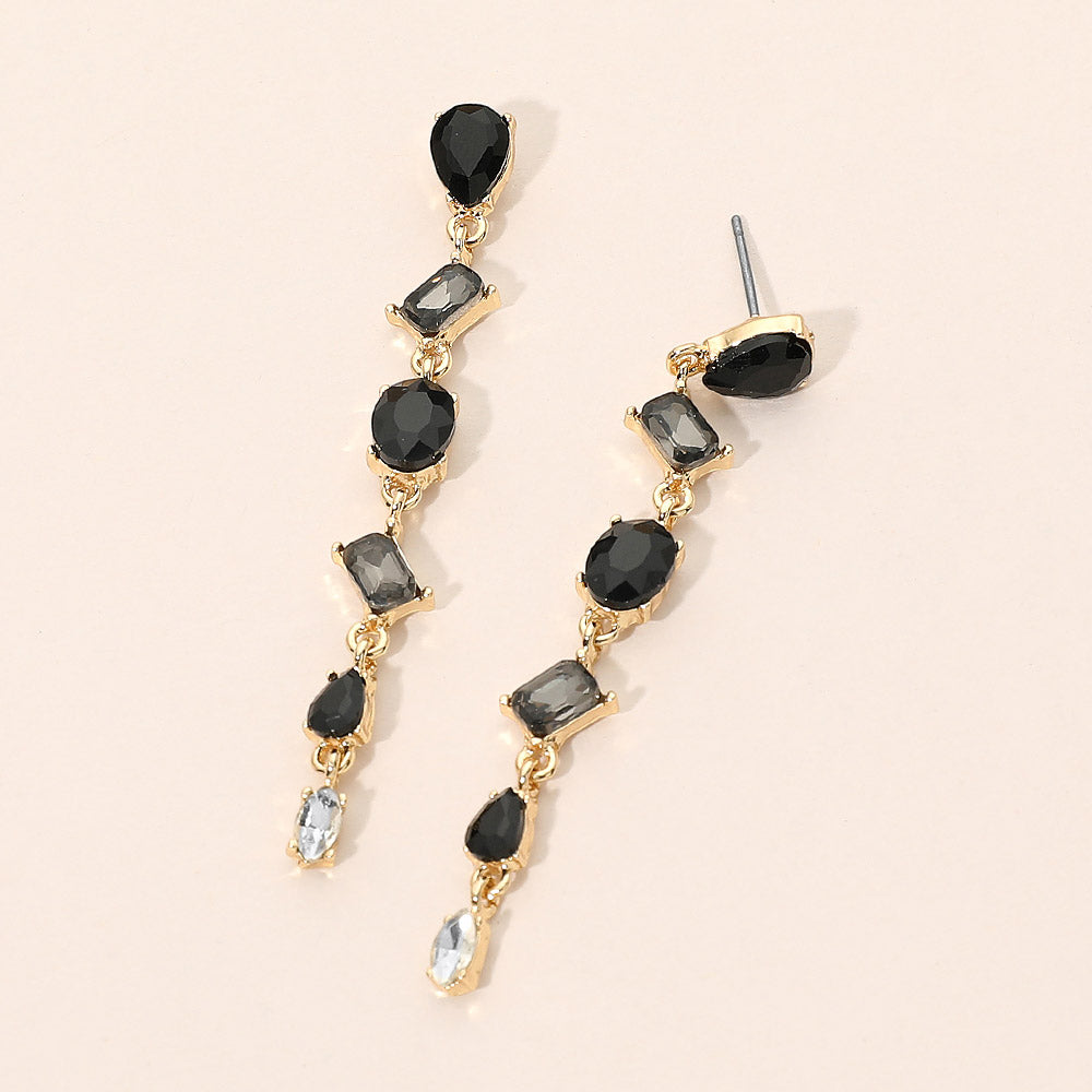 Mixed Shape Stone Cluster Link Linear Drop Earrings