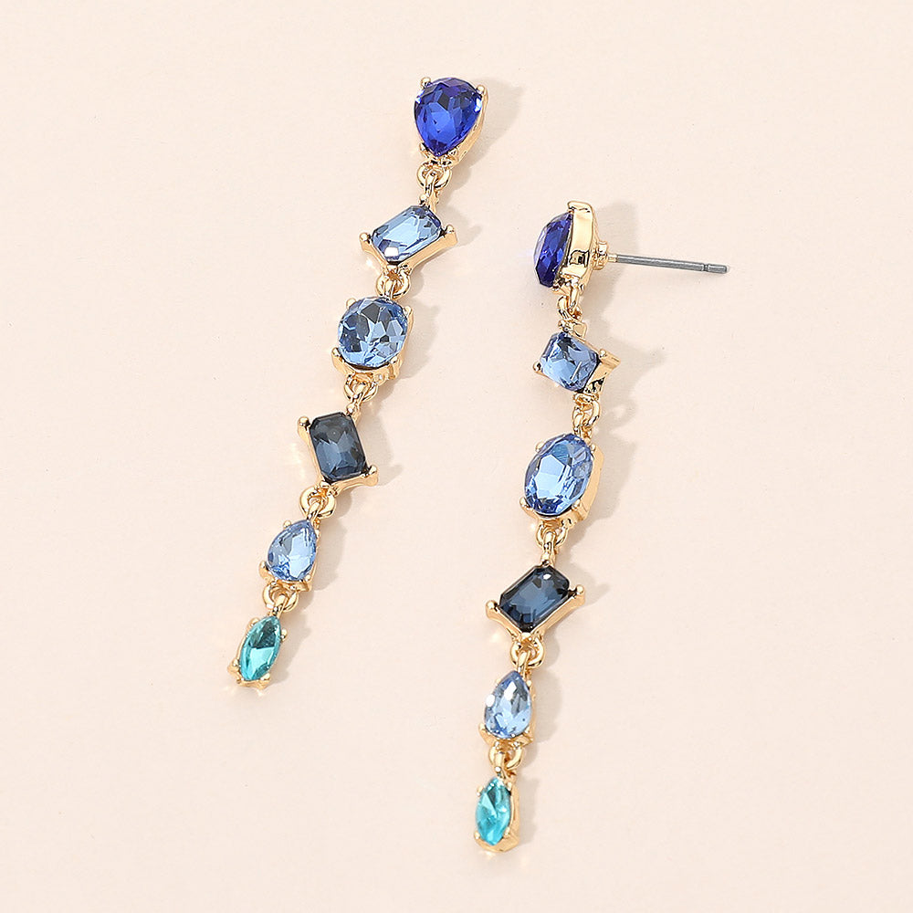Mixed Shape Stone Cluster Link Linear Drop Earrings