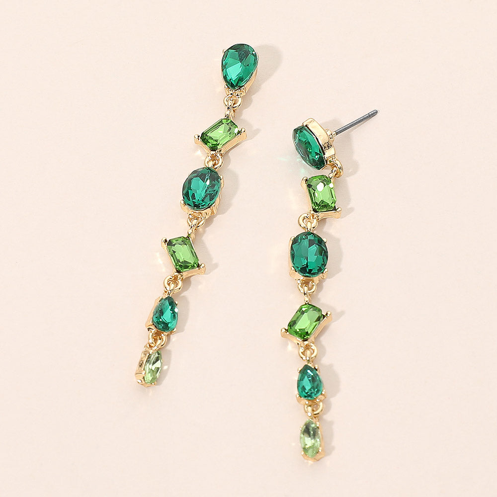 Mixed Shape Stone Cluster Link Linear Drop Earrings