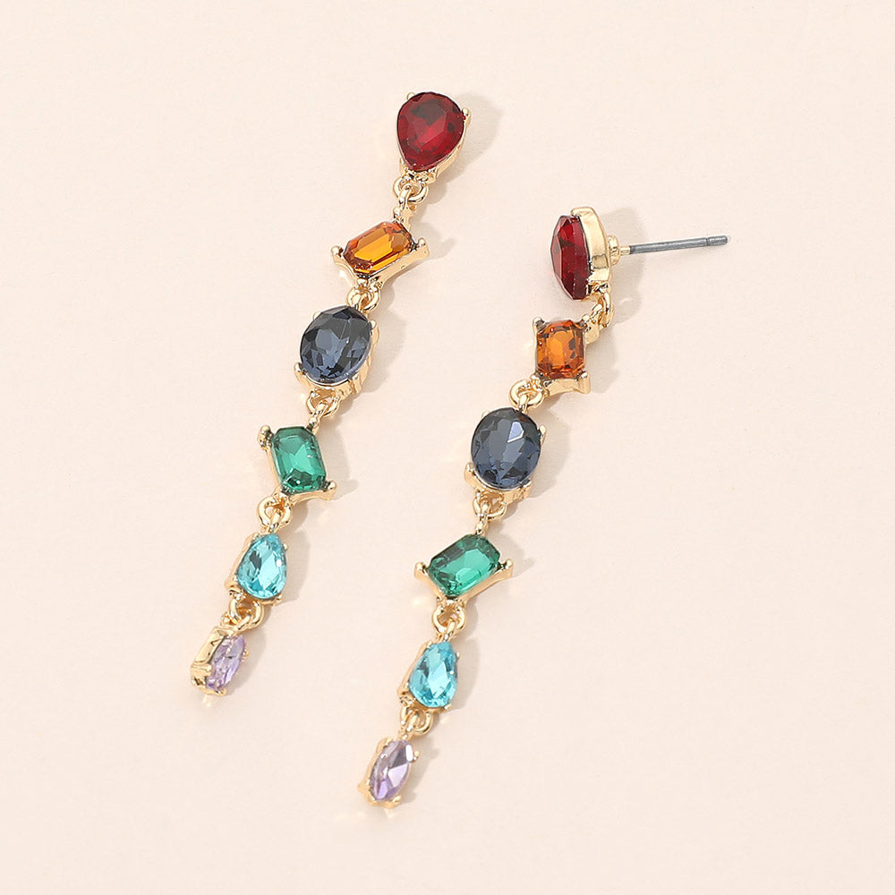 Mixed Shape Stone Cluster Link Linear Drop Earrings