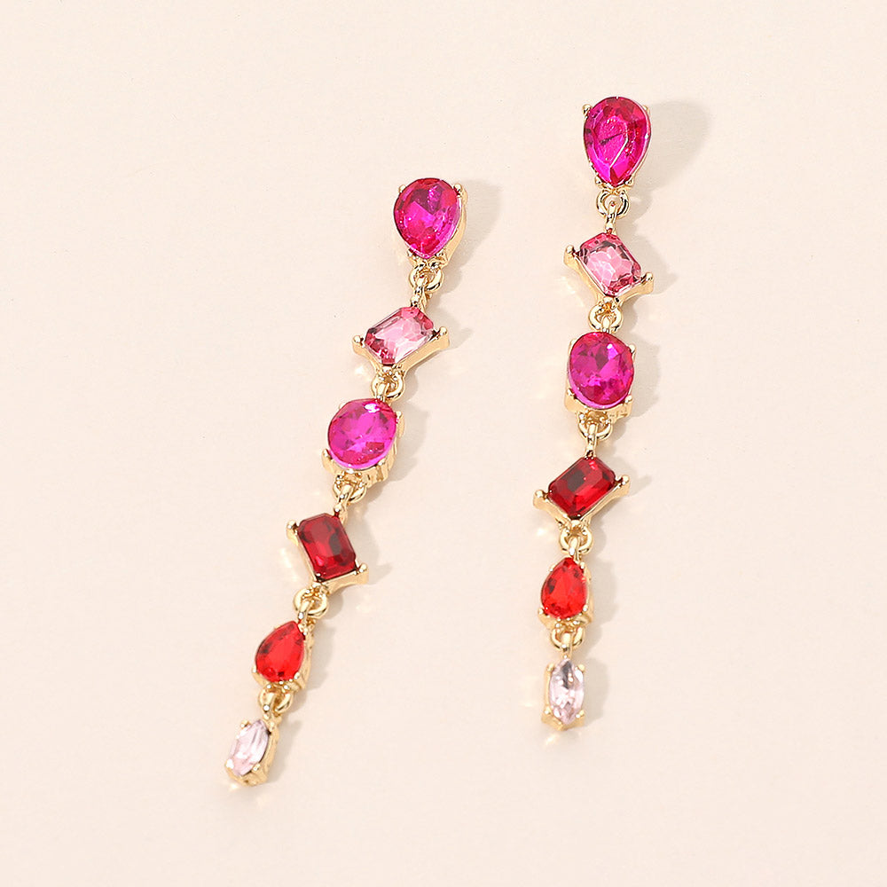 Mixed Shape Stone Cluster Link Linear Drop Earrings