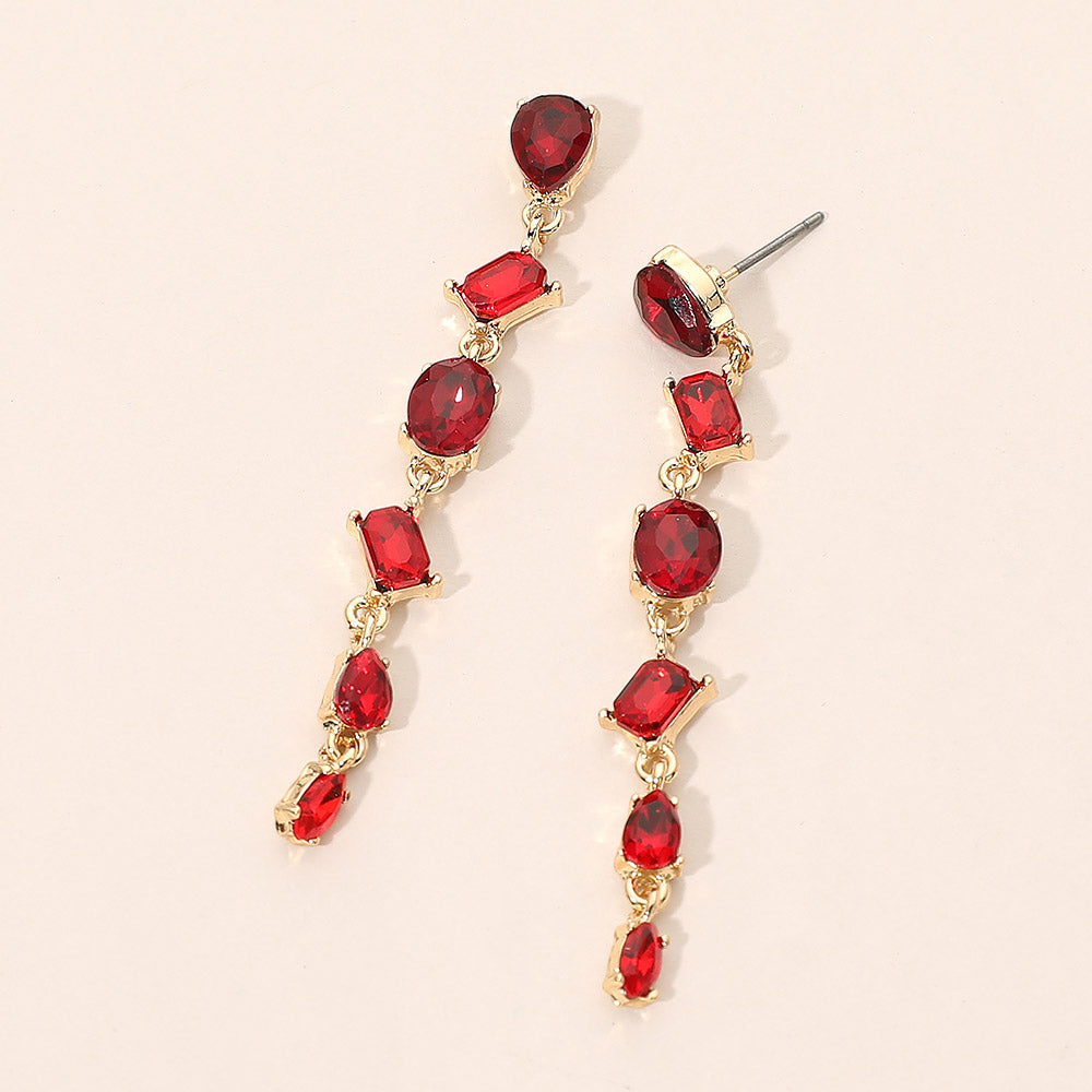 Mixed Shape Stone Cluster Link Linear Drop Earrings