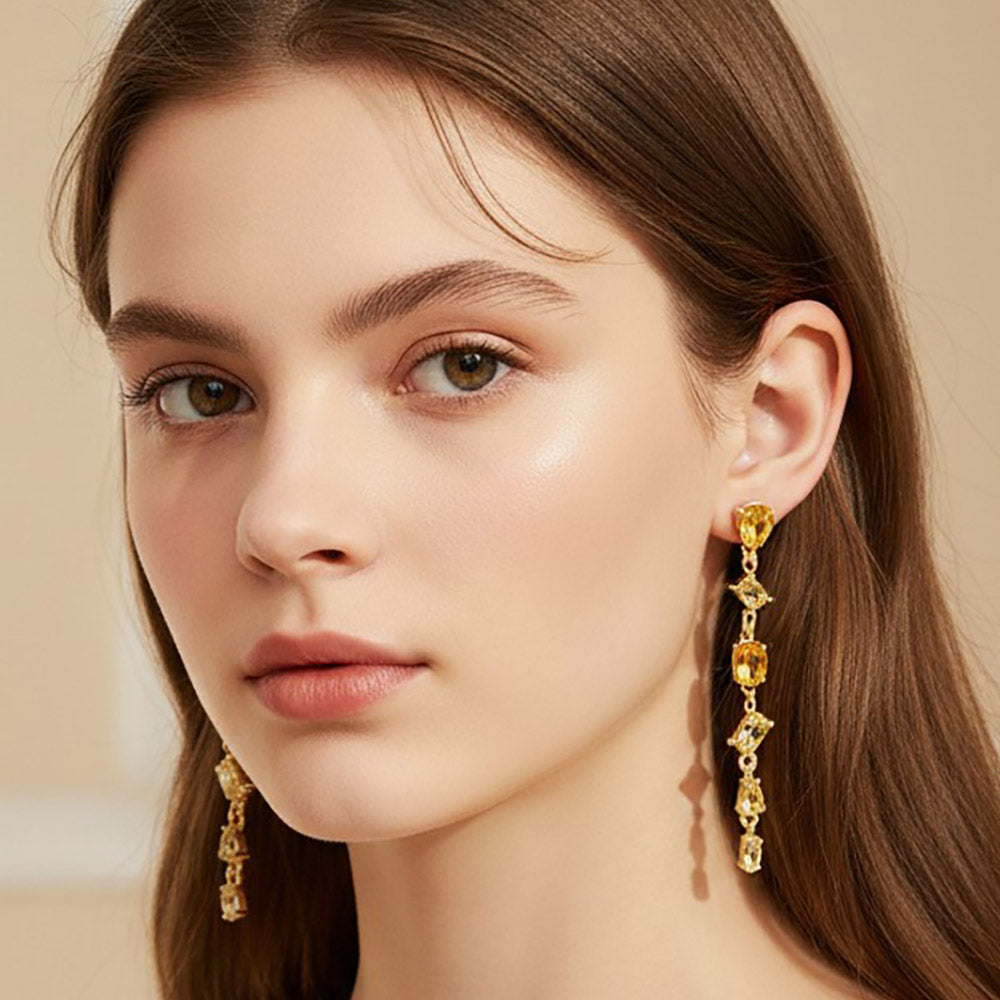 Mixed Shape Stone Cluster Link Linear Drop Earrings