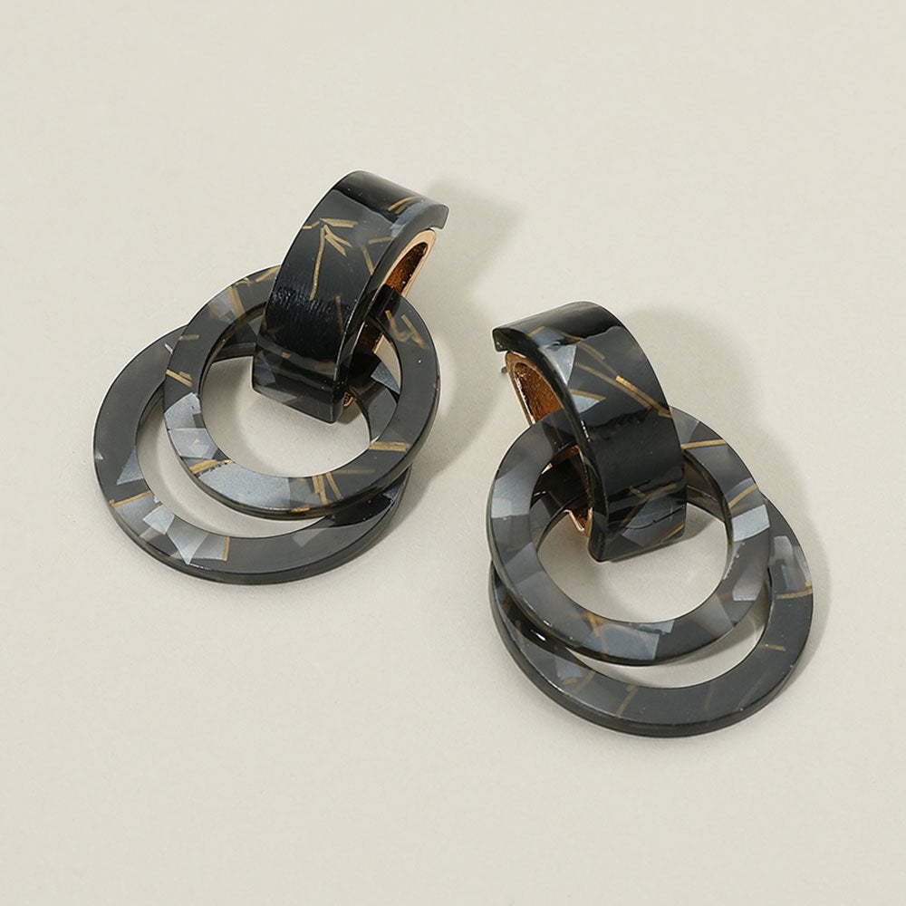 Geometric Resin Double Circle Drop Statement Earrings