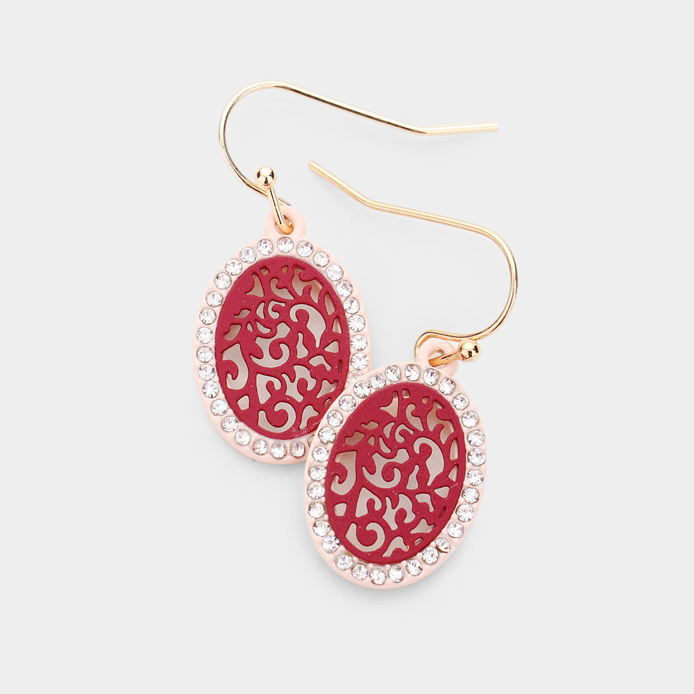 Filigree Rhinestone Pave Round Earrings