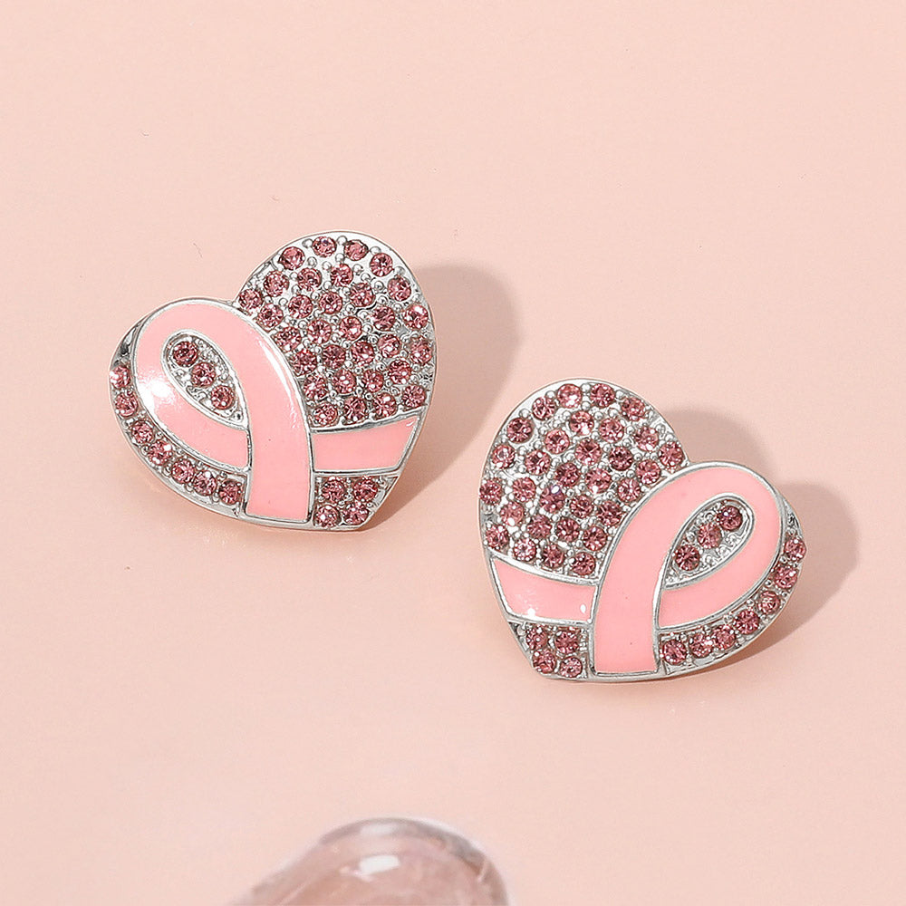 Pink Ribbon Heart Breast Cancer Awareness Heart Earrings