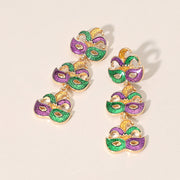 Triple Mardi Gras Jester Mask Link Drop Earrings