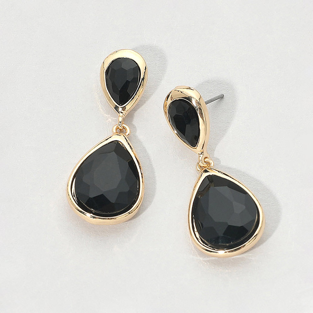 Teardrop Faceted Stone Drop Dangle Earrings