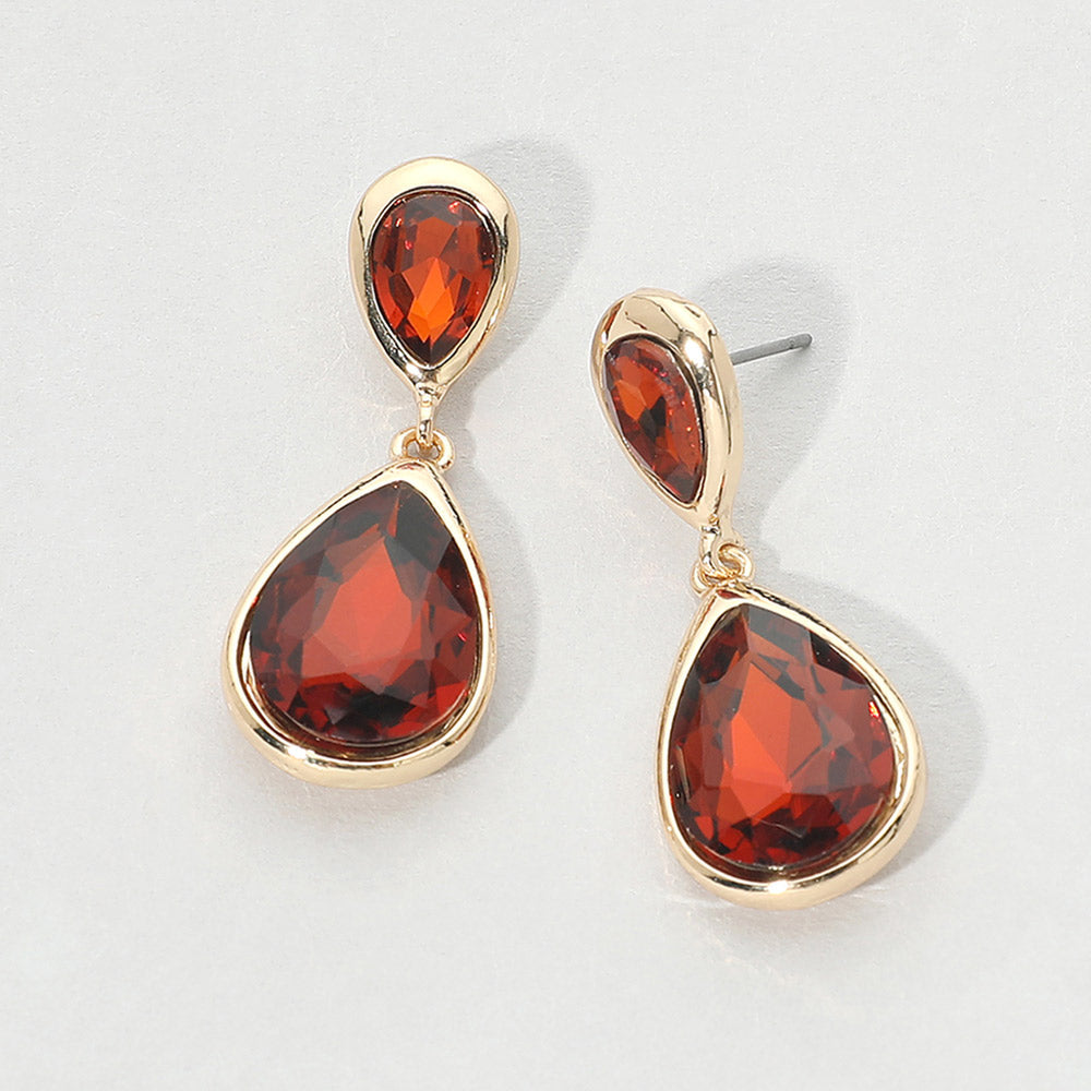 Teardrop Faceted Stone Drop Dangle Earrings