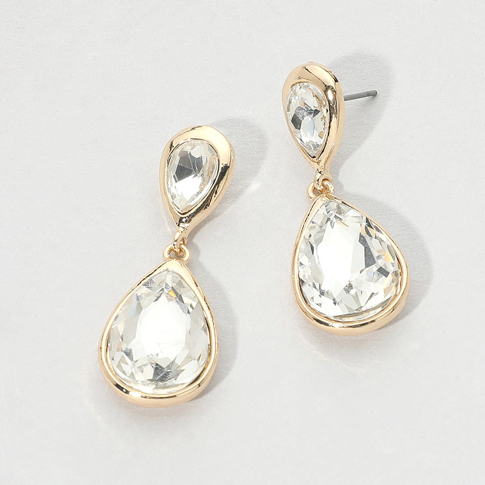 Teardrop Faceted Stone Drop Dangle Earrings