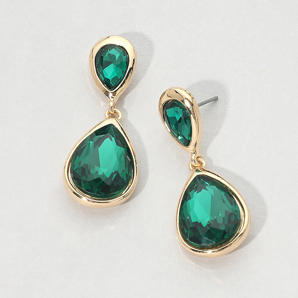 Teardrop Faceted Stone Drop Dangle Earrings