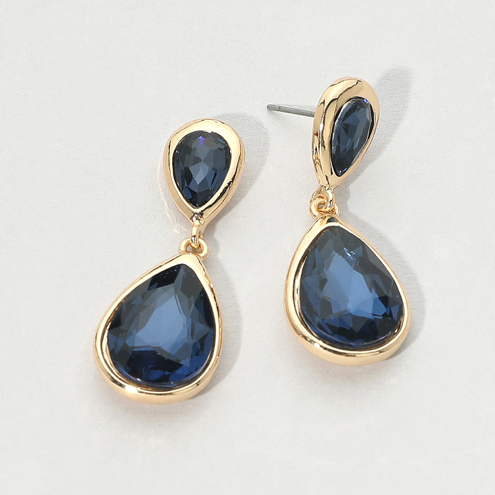Teardrop Faceted Stone Drop Dangle Earrings