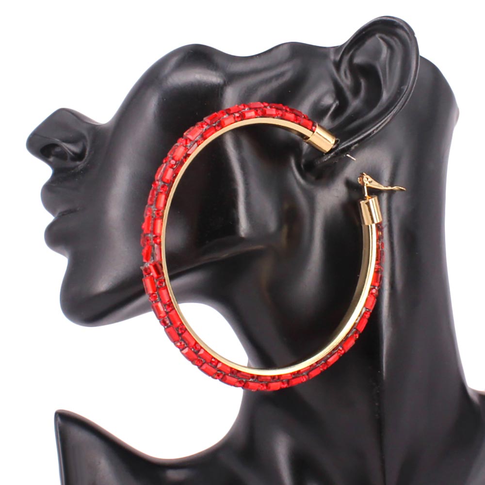 Oversized Baguette Rhinestone Embellished Hoop Earrings