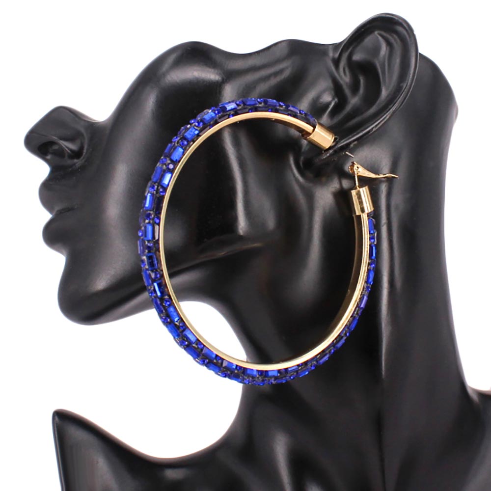 Oversized Baguette Rhinestone Embellished Hoop Earrings