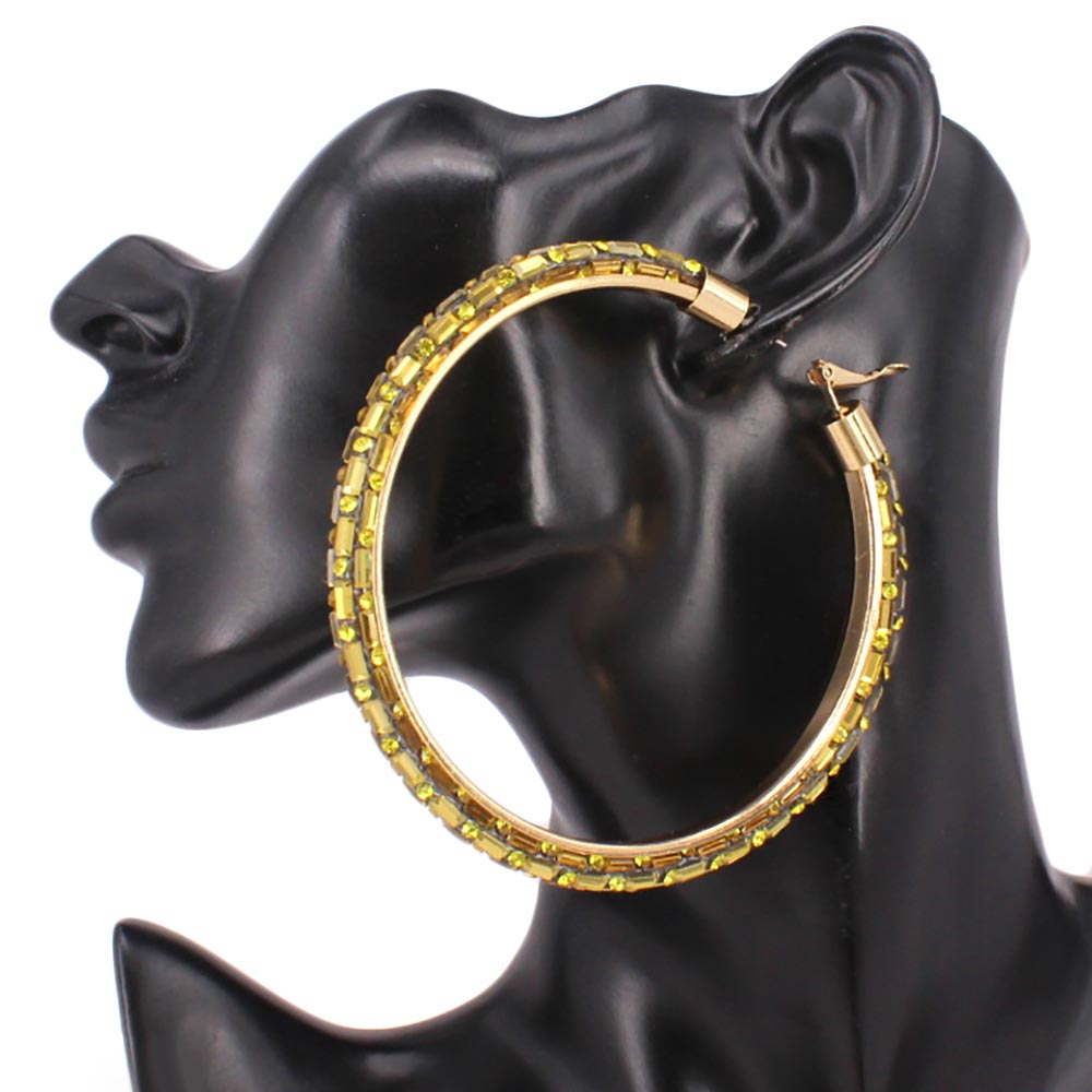 Oversized Baguette Rhinestone Embellished Hoop Earrings